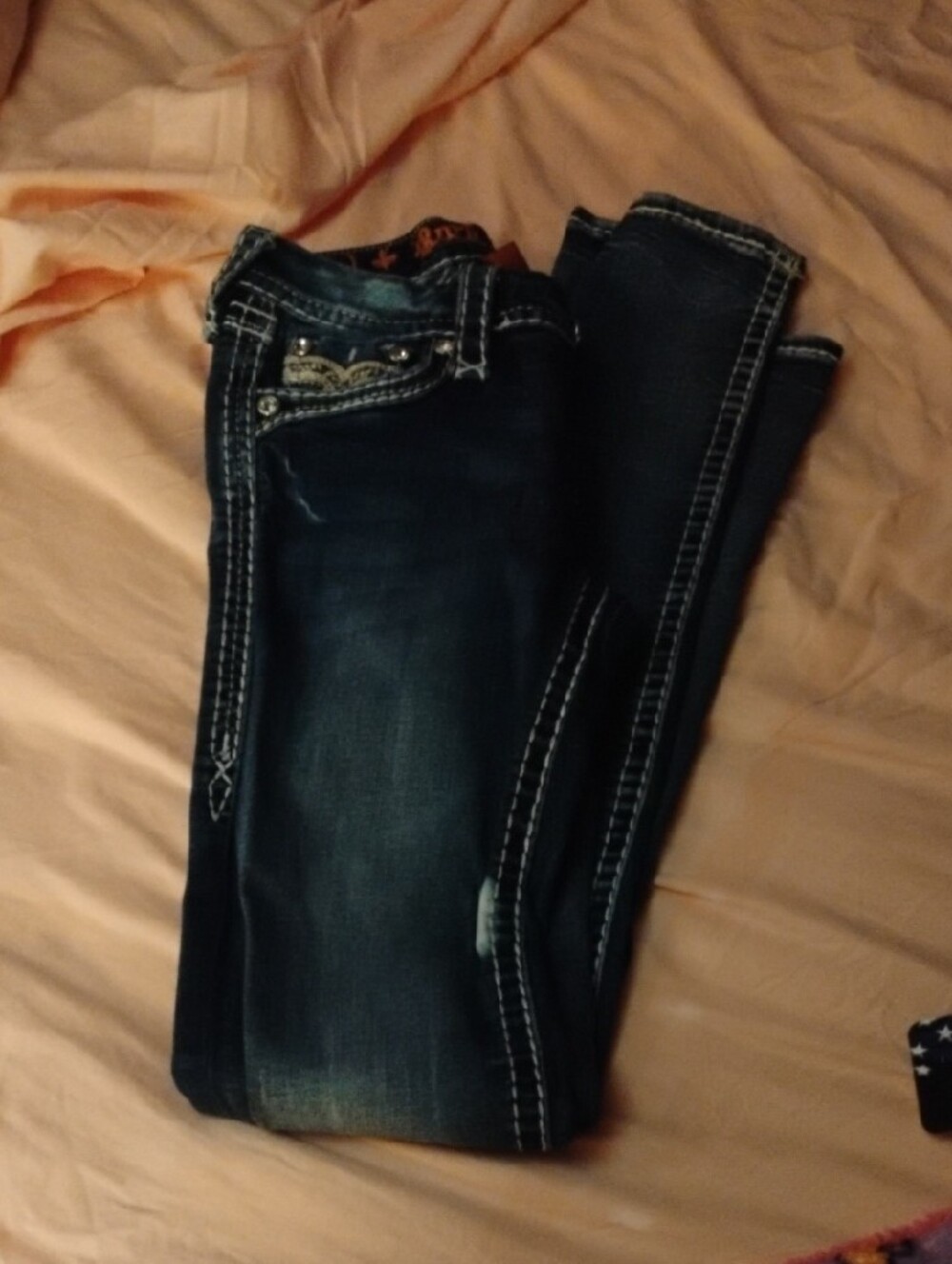 Rock Revival Women's Dark Blue Straight Leg Jeans with Embroidered Pockets - Picture 5 of 6
